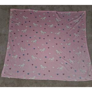 Pink White Horse Heart Blanket Regal Comfort Glow In The Dark Luxury Plush 50x56